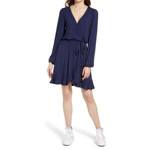 New Bp.  Large Long Sleeve Wrap Minidress Dress Womens Navy Blue NWT